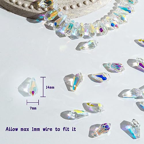 LONGWIN 72pcs AB Teardrop Crystal Beads 7x14mm Waterdrop Glass Beads for Jewelry Making, Earrings, Necklaces, Bracelets - size: 72pcs 7x14mm