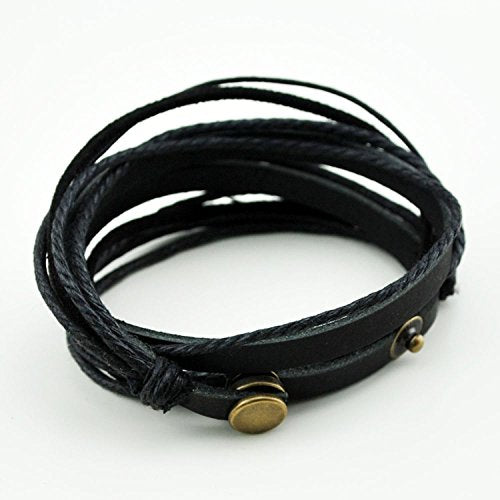 Genuine Leather Bracelet for Women & Men,Unisex Multilayer Leather Adjustable Bracelet Cuff Wrap Multicolor Rope Wristband