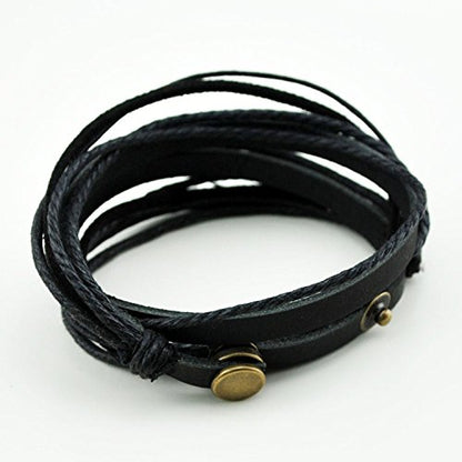 Genuine Leather Bracelet for Women & Men,Unisex Multilayer Leather Adjustable Bracelet Cuff Wrap Multicolor Rope Wristband