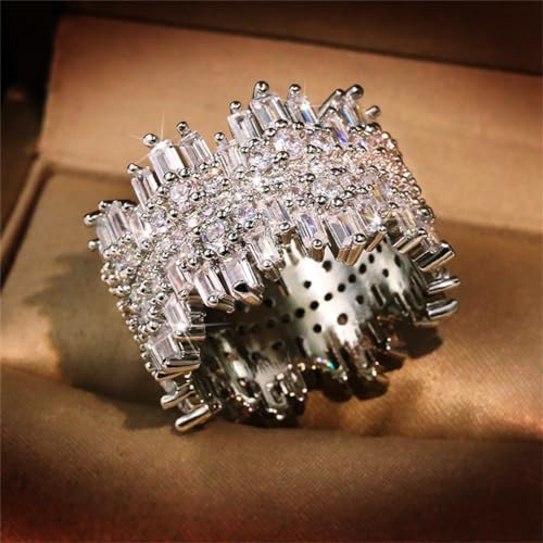 925 Sterling Silver Shiny Full Diamond Gemstone Ring 18K Gold Cocktail Ring Cubic Zirconia Promise Ring CZ Diamond Multi Row Rings Eternity Engagement Wedding Party Ring for Women Z.132 (US Code 10) - size: US Code 10