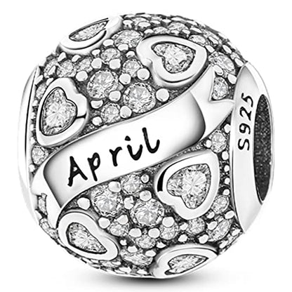 MULA Birthstone Charms 925 Sterling Silver for Bracelets and Necklaces | Dangle Pendants Beads With 5A Cubic Zirconia - Happy Birthday Mothers Day Jewelry - color: April Birthstone