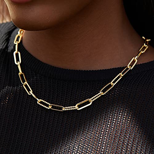 FRUMOS Dainty Layered Choker Necklace 18k gold Plated Y Pendant Commemorative coin Necklace Multilayer Bar Disc Necklace Adjustable Layering Choker Necklaces fashion jewelry for Women Girls - color: Paper clip necklace