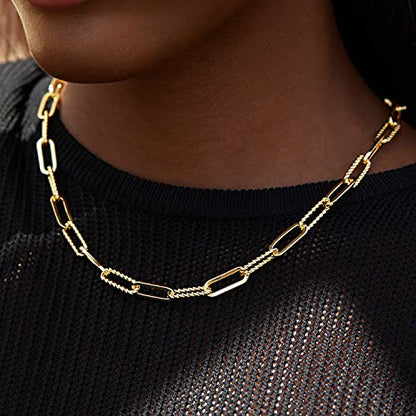 FRUMOS Dainty Layered Choker Necklace 18k gold Plated Y Pendant Commemorative coin Necklace Multilayer Bar Disc Necklace Adjustable Layering Choker Necklaces fashion jewelry for Women Girls - color: Paper clip necklace