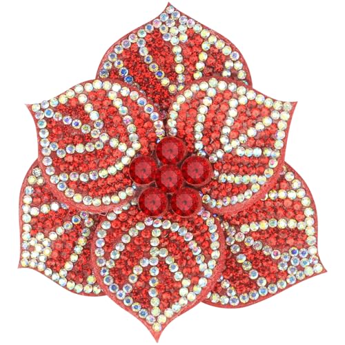 2.56" Created Crystal Rhinestone Camelia Flower Hair Clip Brooches for Women, Vintage Design Flower Brooches & Lapel Pins for Clothes, Elegant Floral Brooch for Wedding & Christmas Parties - color: Red