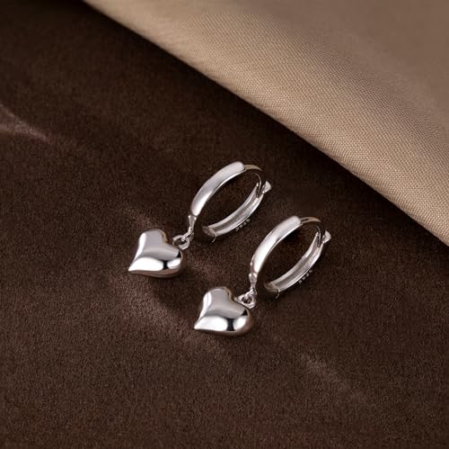 SLUYNZ Solid 925 Sterling Silver 8MM Fat Heart Hoop Earrings for Women Teens Sweet Love Hoop Earrings Huggie - color: A-Sterling Silver