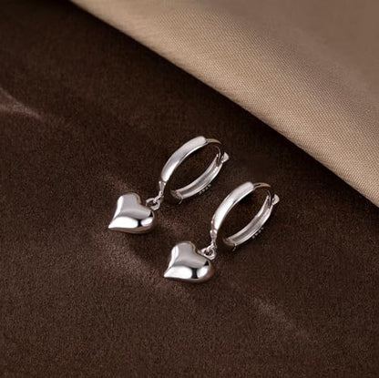 SLUYNZ Solid 925 Sterling Silver 8MM Fat Heart Hoop Earrings for Women Teens Sweet Love Hoop Earrings Huggie - color: A-Sterling Silver