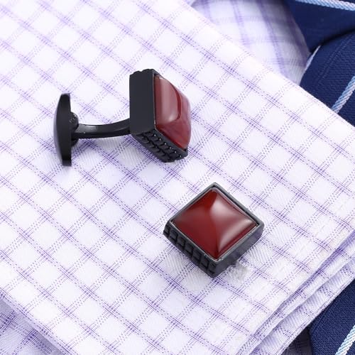 Black Square Men's Cufflinks Studs Set