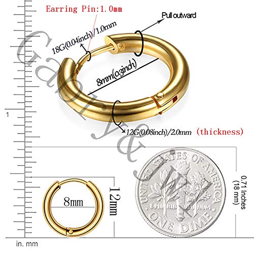 316L Surgical Stainless Steel Huggie Hoop Earrings 6mm 8mm 10mm 11mm 12mm 14mm Hypoallergenic Earrings Hoop Cartilage Helix Lobes Hinged Sleeper Earrings For Men Women - style: B07:8mm Rose Gold+Gold+Silver+Black(8Pcs)