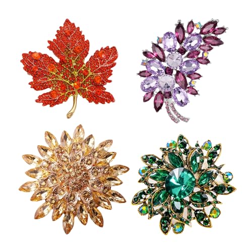 QCWN Large Flower Brooches and Pins for Women Vintage Rhinestone Sunflower Brooch Costume Jewelry Lapel Hat Pins for Wedding Dresses Bouquet Gifts - style: 4Pcs MulticolorFlower