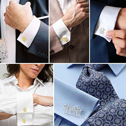 Custom4U Custom Photo Cufflinks for Men Father of the Bride Gifts - color: F-Monogram-Steel