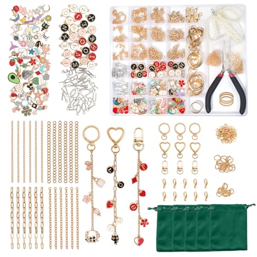 XUHAO7 313Pcs DIY Jewelry Making Kit - Craft Set with Keychains | Pendants Pearl Beads Chains Pliers Storage Box Bracelets, DIY Jewelry Craft Supplies for Bag Charm, Includes 5 Velvet Pouches - size: 313pcs
