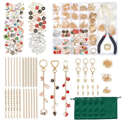 XUHAO7 313Pcs DIY Jewelry Making Kit - Craft Set with Keychains | Pendants Pearl Beads Chains Pliers Storage Box Bracelets, DIY Jewelry Craft Supplies for Bag Charm, Includes 5 Velvet Pouches - size: 313pcs