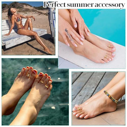 Tyqour 12PCS Gold Toe Rings Adjustable Toe Rings for Women Summer Toe Rings Set, Simple Style Beach Foot Jewelry Set - color: Gold