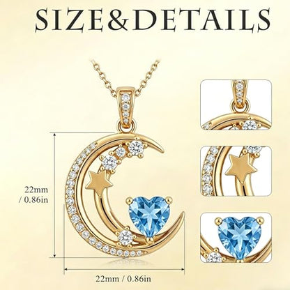 Midari 18K Gold Moon Star Necklace Moon Star Pendant Necklace with 12 Months Birthstones Moons Jewelry Gifts for Women Mom Her - color: 12-December