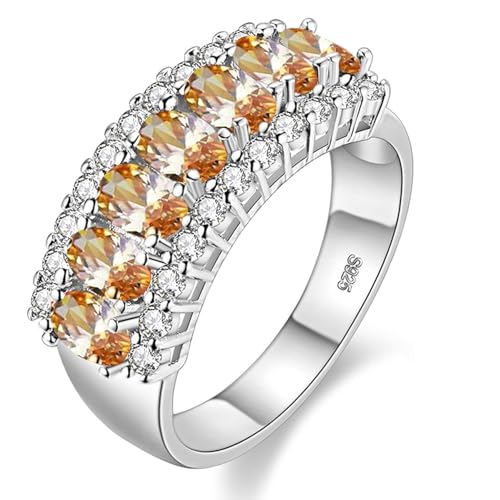 Uloveido Beautiful Women's 7 Stones Wedding Band Oval Cubic Zirconia Engagement Anniversary Rings J501 - color: Platinum-Champagne
