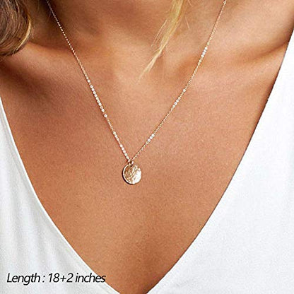Turandoss Dainty Layered Choker Necklace, Handmade Y Pendant Necklace Multilayer Bar Disc Necklace Adjustable Layering Choker Necklaces for Women - style: 2PCS - Chain&Hammered Disc