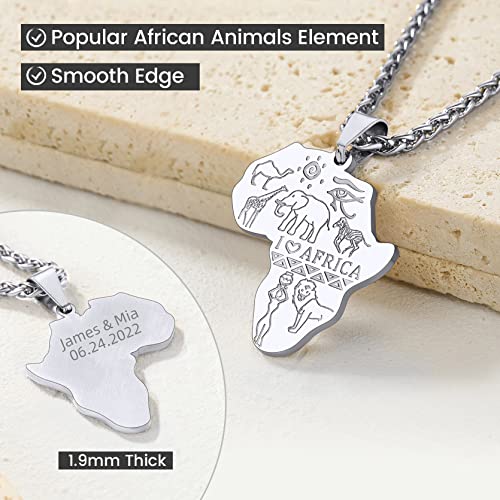 GOLDCHIC JEWELRY Africa Map Necklace for Men, Stainless Steel African Tribal/Egyptian Eye of Horus/I LOVE AFRICA/Elephant Map Hiphop Jewelry Unisex with 22'+2'Adjustable Chain - color: Animals - Stainless Steel, style: Personalised Engraving