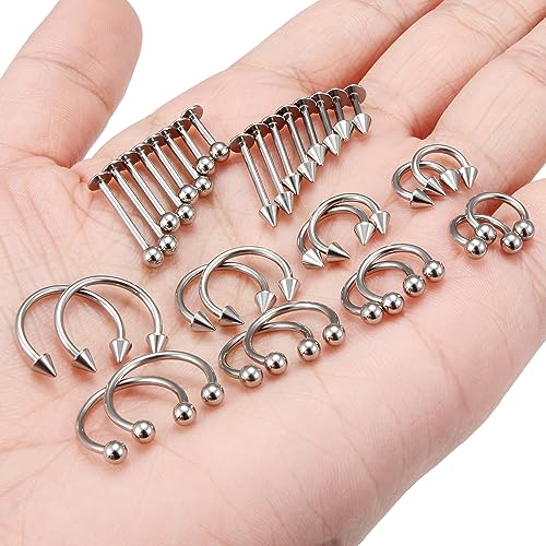 Lip Rings 32PCS Labret Jewelry Monroe Lip Barbell Ring Snake Bite Piercing Jewelry 16G Helix Earring Daith Tragus Cartilage Studs Surgical Steel Piercing Jewelry for Women Men - color: 32pcs,16 gauge