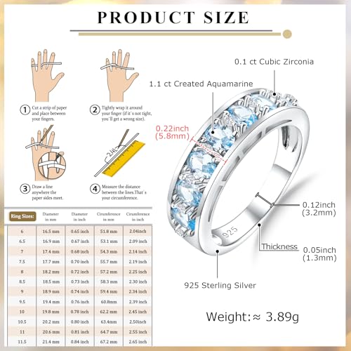 Amethyst Emerald Ruby Sapphire Wedding Band Anniversary Women Rings | 925 Sterling Silve|Hypoallergenic|Standard Size|Ruby|Sapphire|Emerald|Wedding Anniversary Jewelry|Genstone Ring|Holiday Gifts - color: Aquamarine