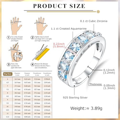 Amethyst Emerald Ruby Sapphire Wedding Band Anniversary Women Rings | 925 Sterling Silve|Hypoallergenic|Standard Size|Ruby|Sapphire|Emerald|Wedding Anniversary Jewelry|Genstone Ring|Holiday Gifts - color: Aquamarine