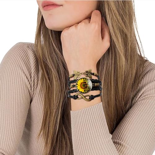 Boho Sunflower Gifts Sunflower Leather Bohemian Bracelet Birthday Gifts for Women Teens Granddaughter Wife Daughter Mom Friendship Bracelets for Her - color: Be a Sunflower