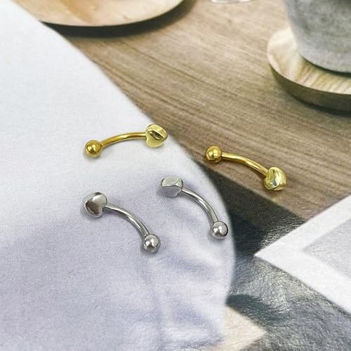 2Pcs 16G Heart Eyebrow Rings for Women Stainless Steel Eyebrow Curved Barbells Studs Lip Rings Cartilage Earrings Body Piercing Jewelry