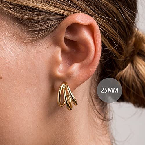 Chunky Gold Hoop Earrings for Women 14k Gold Plated Thick Triple Earrings | Hypoallergenic Trendy Chunky Gold Hoops Earrings,Dainty Jewelry Gifts for Women - style: 25MM/tripe hoop earrings