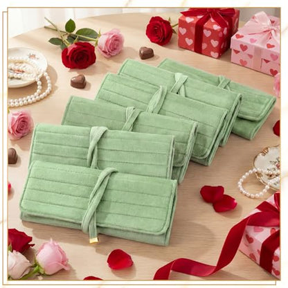 Tondiamo 1 Pcs Velvet Jewelry Roll Luxury Travel Jewelry Case for Ring Necklace Earring Bracelet Storage Bag Women Bridesmaid Gift (Sage Green) - color: Sage Green