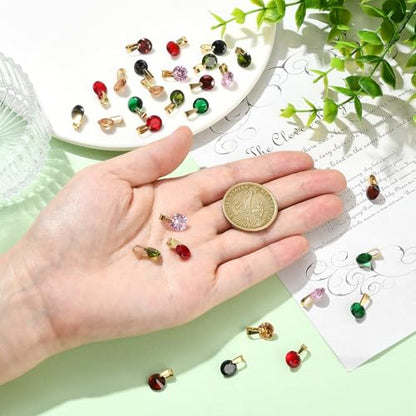 Cheriswelry 28 pcs Cubic Zirconia Charms 14mm Round Colorful Birthstone Pendants Crystal Stone Rhinestone Tiny Dangle Charms for Jewelry Making Necklace Earring Bracelet DIY Craft