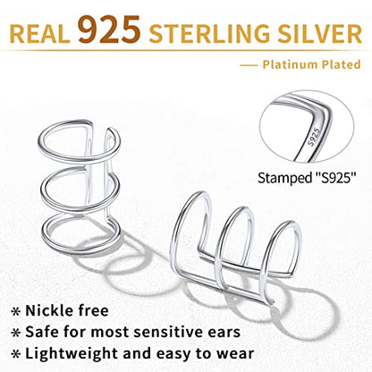 ChicSilver 925 Sterling Silver Ear Cuff Earrings Non Piercing Clip on Cartilage Cuff Earrings for Women - style: G: Simple Lines