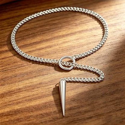 Slip Chain Necklaces for Women Stainless Steel Bar Pendant Choker Necklace Boho Handmade Long Lariat Necklace Silver Statement Punk Rock Collar Jewelry - style: Silver awl