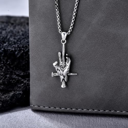 Sterling Silver Halloween Necklace Gothic Jewelry Gifts for Women Men - style: Hand Nail Cross
