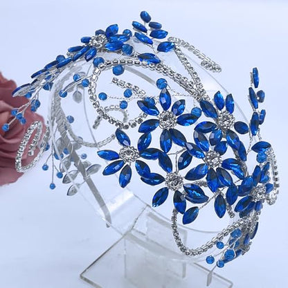 Rhinestone Bride Headband, Wedding Headpiece for Brides, Bridal Hair Accessories(Blue) - color: Blue