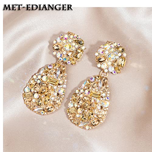 Rhinestone Statement Earrings Teardrop Costume Earrings Cluster Crystal Chandelier Drop Dangle Earrings for Women - color: Champagne