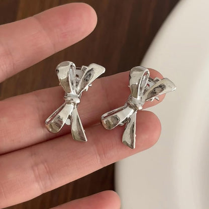 Silver Bow Knot Hair Clips - 10PCS Cute Mini Bow Hairpins for Women - color: Silver Bow