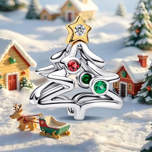 MITSOKU 925 Sterling Silver Charms for Bracelets Necklaces Animal prototype Pendant Safety Chain Dangle Pendants Beads Christmas Day Charms Jewelry Gift for Women - style: 7-Gem Christmas Tree