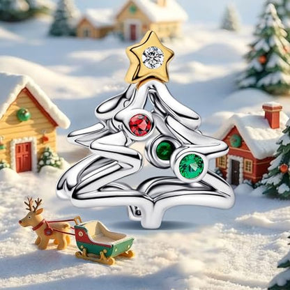 MITSOKU 925 Sterling Silver Charms for Bracelets Necklaces Animal prototype Pendant Safety Chain Dangle Pendants Beads Christmas Day Charms Jewelry Gift for Women - style: 7-Gem Christmas Tree