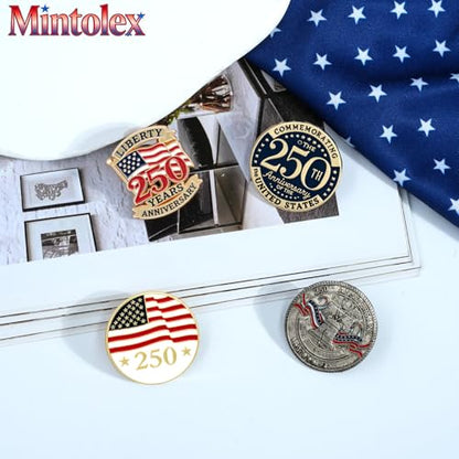 250 Patriotic Pins Set 4PCS 250th Anniversary Lapel Pins for Women Men 1776-2026 American Flag Liberty Bell Brooch Set Independence Day Enamel Pins for July 4th Patriotic Accessories