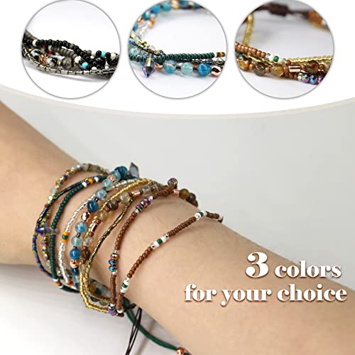 Boho Bracelets Anklets for Women Beaded - Adjustable Bohemian Anklets for Woman Handmade Beaded Braided Beach Bracelet Anklet(Green Color)
