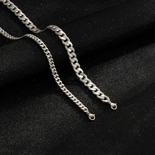 Ankle Bracelets for Women Waterproof 14K Gold/Silver Plated Chain Anklets | Trendy Gold Anklets,Layered 14K Gold Plated Stackable Chunky Cuban Link Chain Anklet Bracelet Set,Summer Beach Jewelry Gift - color: 1 cuban-sl