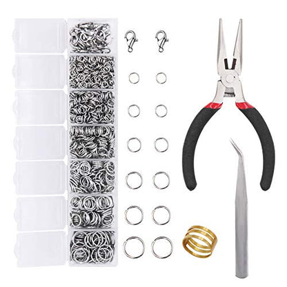 EuTengHao 1504pcs Open Jump Ring and Lobster Clasps Kit Include Pliers Tweezers Jewelry Making Repair Supplies Kit with Jewelry Making Accessories for Necklace Making Repair (Silver) - color: Silver