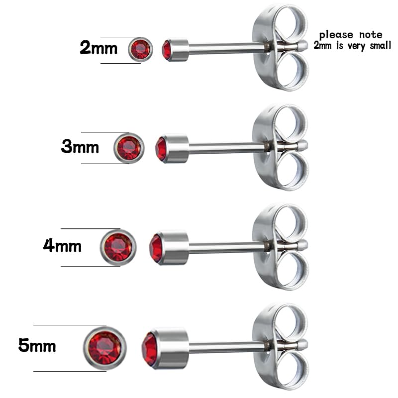 12 Pairs 18K Gold Plated Surgical Stainless Steel Stud Earring Cubic Zirconia CZ Multicolor Birthstone Stud Earrings Set - style: Silver round 2mm