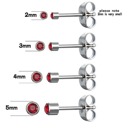 12 Pairs 18K Gold Plated Surgical Stainless Steel Stud Earring Cubic Zirconia CZ Multicolor Birthstone Stud Earrings Set - style: Silver round 5mm