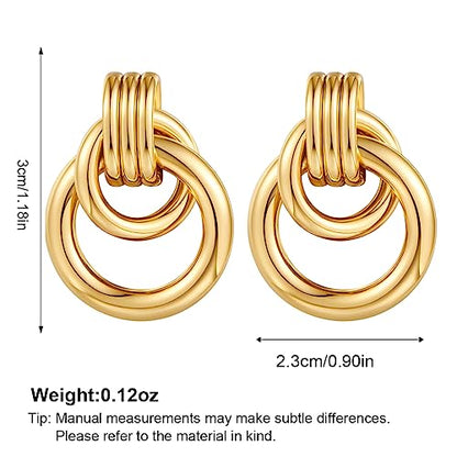 Gold Chunky Earrings for Women Geometric Knot Link Drop Dangle Earrings 14K Gold Plated Statement Earrings Trendy Gold Jewelry - color: Style 5