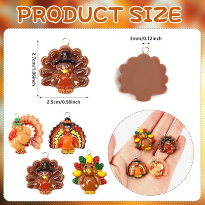 64 Pcs Turkey Resin Charms, Thanksgiving Charm for Jewelry Making | Premium Resin, 4 Styles, Fall Turkey Pendants Ornament, DIY Crafts Bracelet Necklace Earrings Jewelry Making Decorations - style: Turkey Style