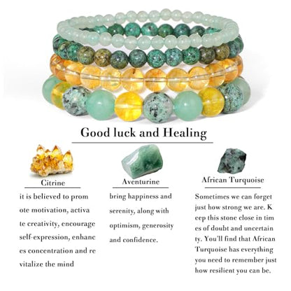 Vinswet 4pcs Beaded Bracelets for Women,Natural Healing Crystal Gemstones Bracelet,Anxiety Stress Relief Bracelet Handmade purple Jewelry Gifts for Women - color: Aventurine&African Turquoise&Citrine