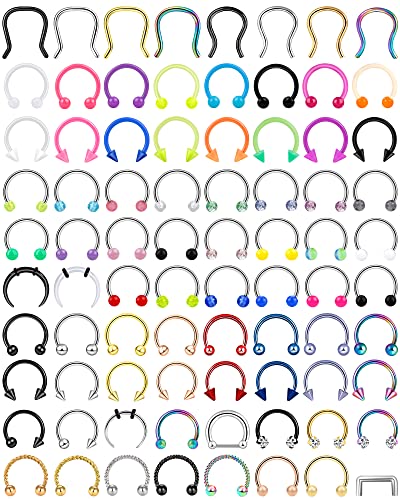 ONESING 53-80 Pcs Septum Rings 16g, Septum Rings for Women Septum Piercing Jewelry Horseshoe Nose Hoop Rings Lip Tragus Cartilage Earrings Stainless Steel Body jewelry 10mm - color: MixcolorA-80 Pcs