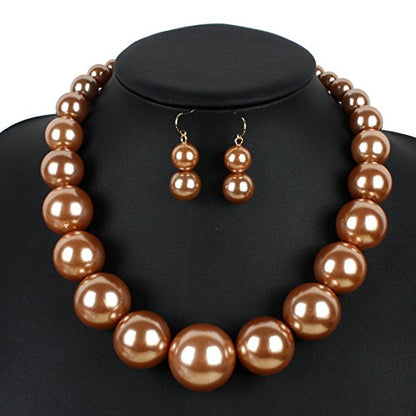 Fuqimanman2020 Chunky Large Simulated Pearl Choker Necklace Drop Dangle Earrings Crystal Bib Big Round Beaded Strand Multicolor Costume Statement Wedding Jewelry Set for Women Brides - color: Champagne
