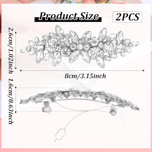 2Pcs Rhinestone Hair Pins for Women, Silver Bridal Barrettes | Vintage Wedding Hairpins, Silver, Sparkly Crystal Hair Clips for Bridal Brides Wedding - style: Rhinestones