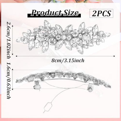 2Pcs Rhinestone Hair Pins for Women, Silver Bridal Barrettes | Vintage Wedding Hairpins, Silver, Sparkly Crystal Hair Clips for Bridal Brides Wedding - style: Rhinestones
